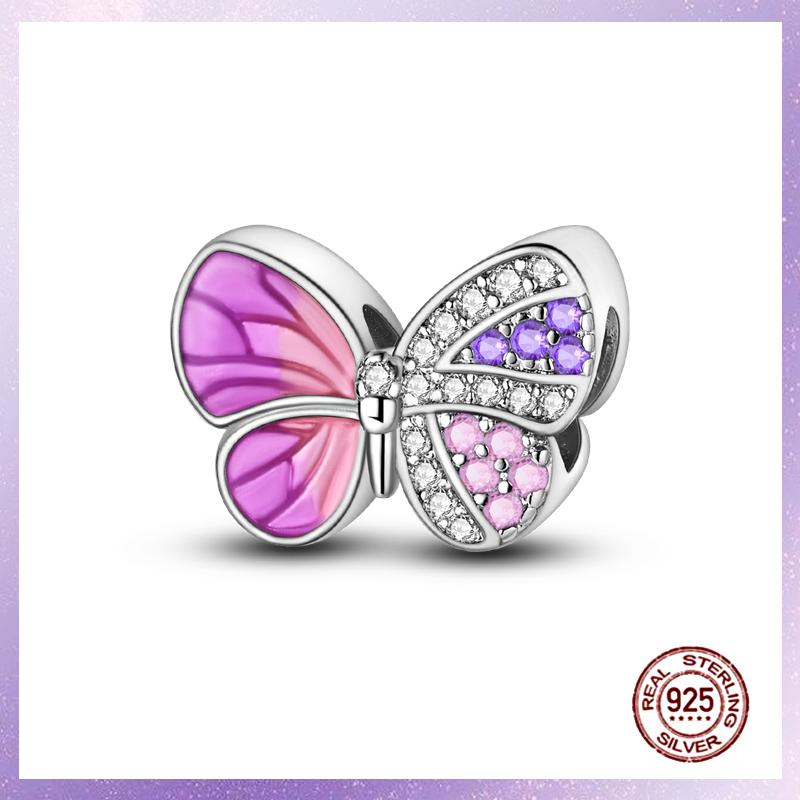 Purple Charms Copper Fit Original Pendant Bracelet Butterfly Glass Heart Feather Clip Charm Dangle Luminous Bead Diy Jewelry