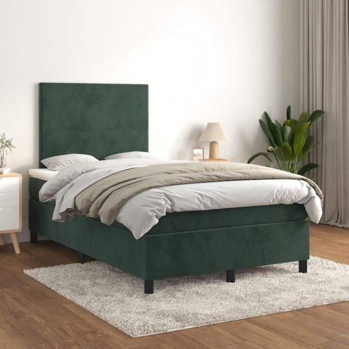 3142896 vidaXL Lit à sommier tapissier et matelas Vert foncé 120x200cm Velours