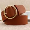 Gold Round Buckle Women'S Pu Belt Skirt Decorative Jeans Belt Women