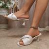 Summer Temperament Square Toe Soft Leather Flip-flops Women's New Outing Pleated Open-toe Stiletto High Heels