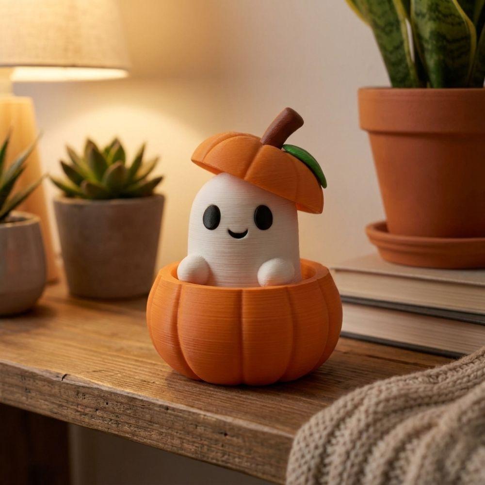 3D Printed Halloween Ghost Statue Funny Pumpkin Ghost Sculpture Holiday Ornament