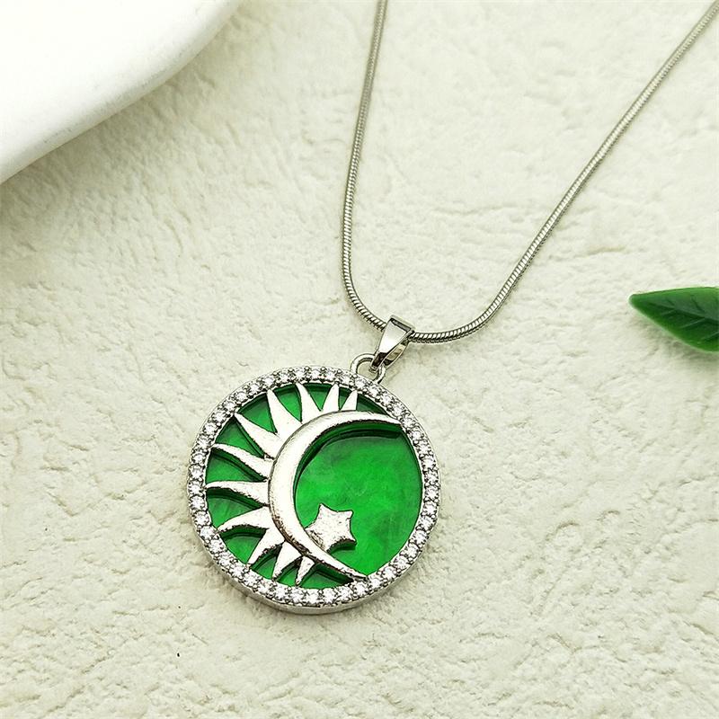 Sun Moon Star Pendant Necklace For Women Men Stainless Steel Rhinestone Green Color Magic Female Charm Chain Jewelry Gifts