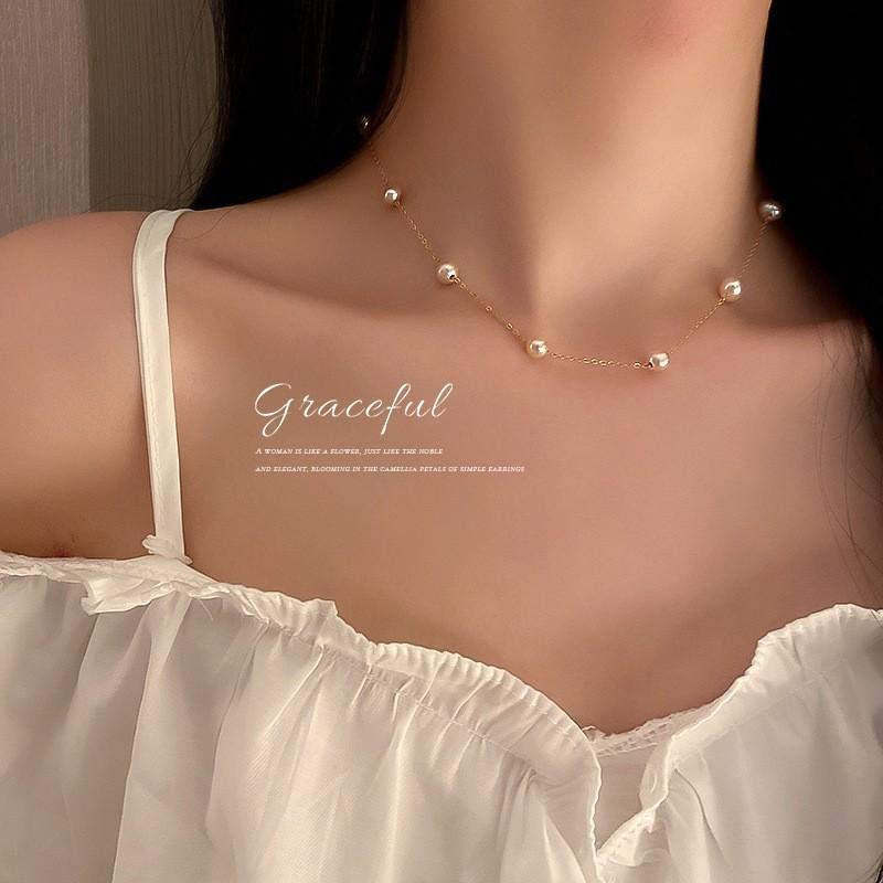 Korean Simple Pearl Geometric Necklace Women's Fine Chain Niche Light Luxury Collarbone Chain Cold Wind Temperament Versatile Neck Chain Women