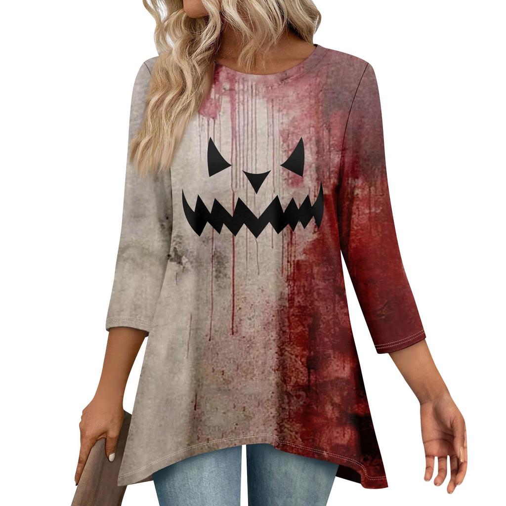 Tunic Tops For Women Loose Fit Prints Tops 3/4 Length Sleeve Womens Tops With Asymmetrical Hem