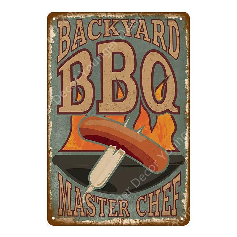 BBQ Steak House Grill Party Vintage Poster Wall Decor For Bar Pub Kitchen Home Plate Barbecue Metal Signs Painting Plaque YJ187