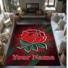 England Rugby Crystal Velvet Rug, Custom Name Text Personalized Non‑Slip Floor Mat for Home Decor Gift