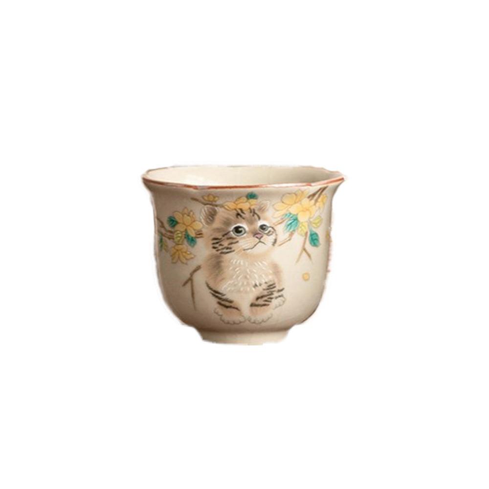 Ceramic Ru Kiln Gaiwan Chinese Style Hand Grasping Tea Maker Cute Cat Tea Tureen  Tea Ceremony