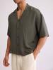 Men's Solid Color Loose Pleated Style Trendy Short Sleeved Lapel Shirt