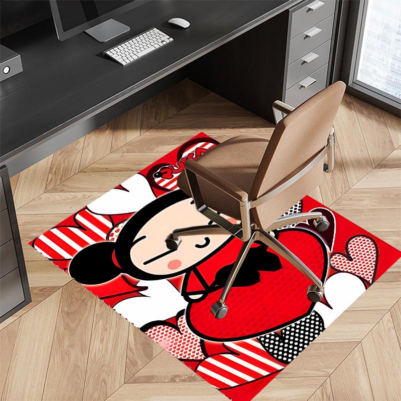1pc Pucca3 Print Area Rug - Soft, Washable Non-Slip Indoor Mat for Office Chairs, Living Room, Home Office Decorative Rug