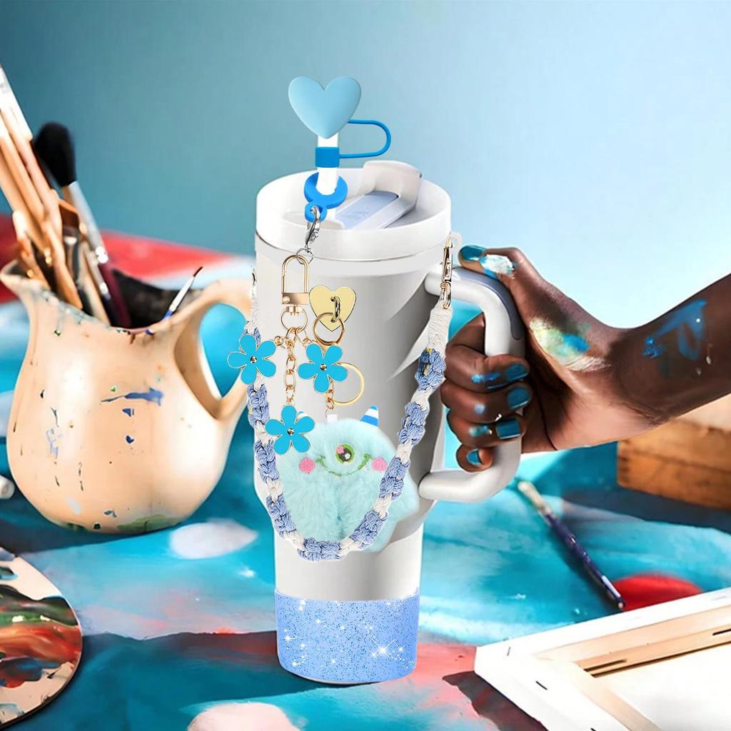 Stanley Cartoon Elf Pendant with Love Heart Peach Knot Rope and Straw Hat