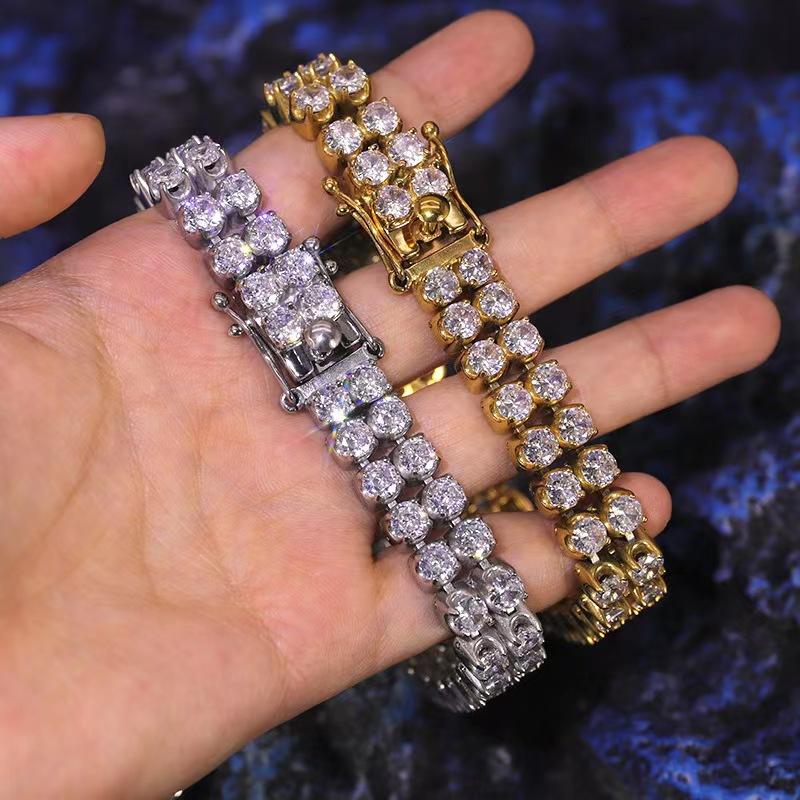 Stainless Steel Geometric Zircon Bracelet for Men Women Hop Style 12mm Wide Polished Gold Color Jewelry Supply