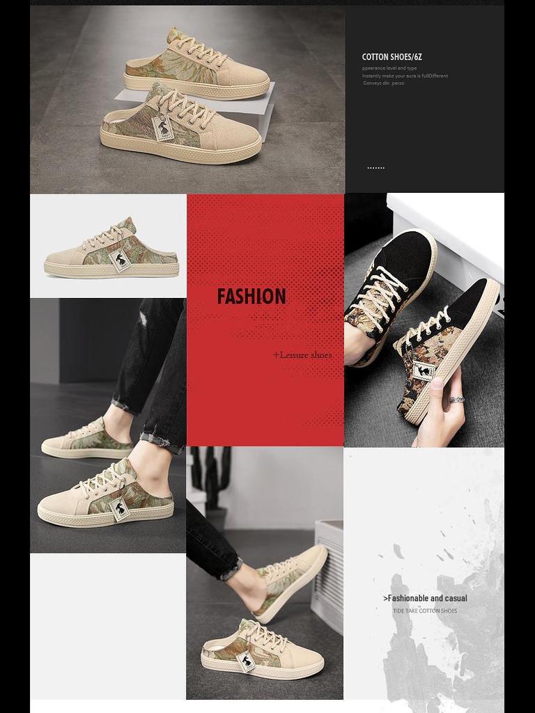 2024 Men's Summer Lightweight Printed Toe Cap Breathable Slip-On Slippers