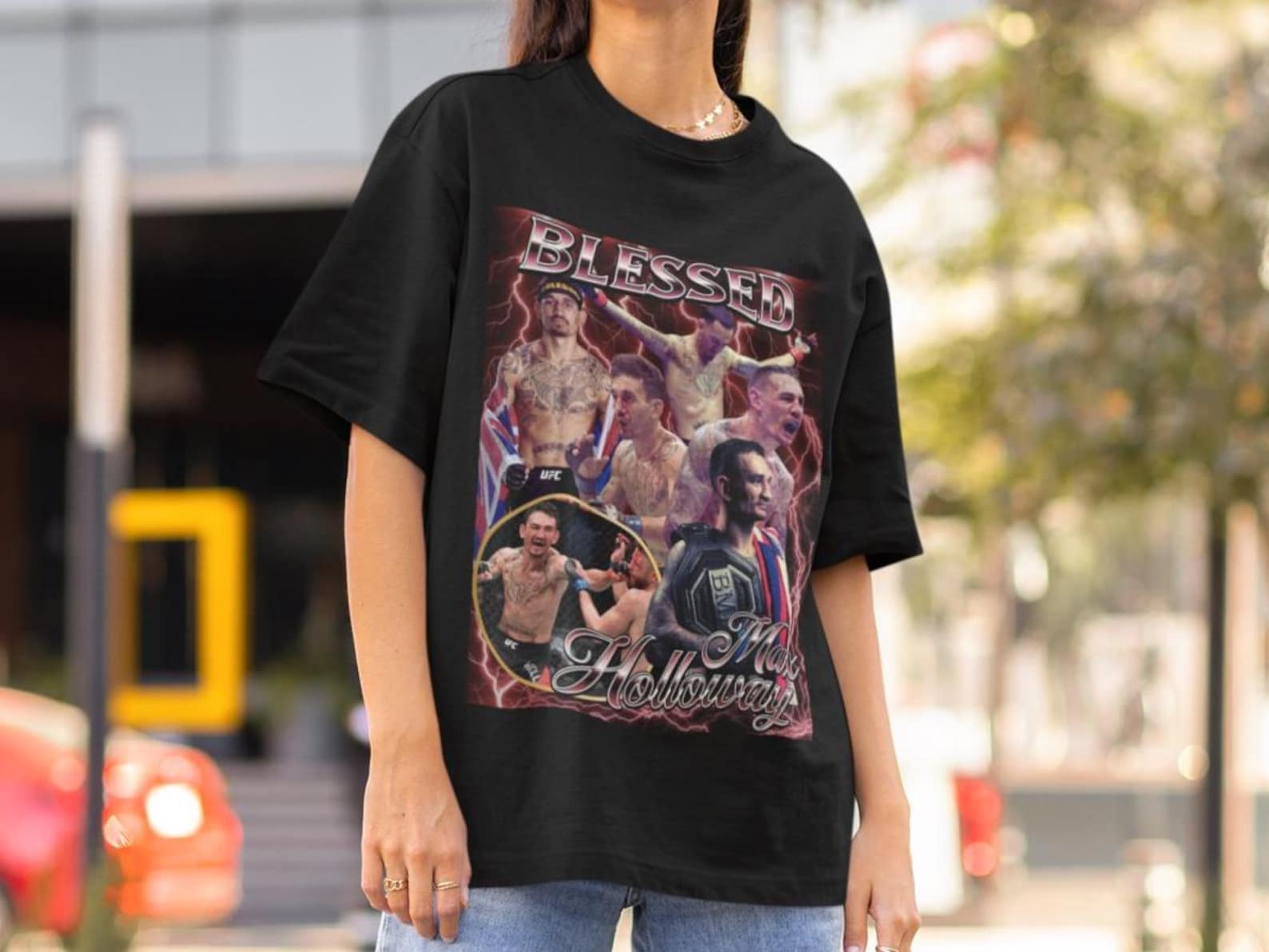 Max Holloway Blessed 90s UFC Shirt Graphic Style T-Shirt kickboxing tshirt Vintage Oversized Sport Tee Retro Boxer MMA Bootleg Gift MMA 3XL