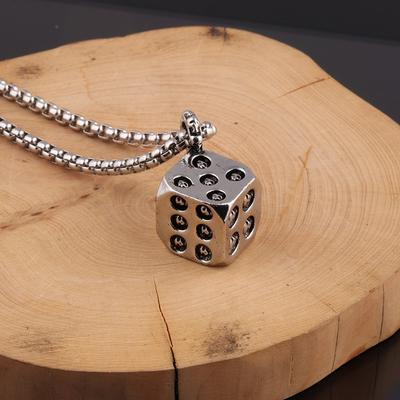 Vintage Dice Pendant Necklace - Stainless Steel Box Chain Lucky Jewelry for Men Women