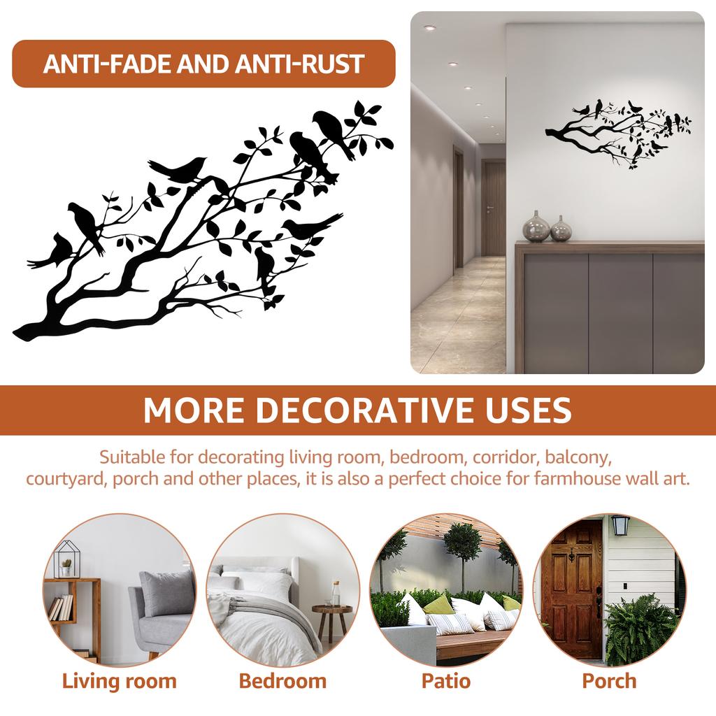 Metal Birds Wall Art Vivid Birds On Branch Black Metal Bird Silhouette Hanging Wall Sculpture Large Decorative Wall Art