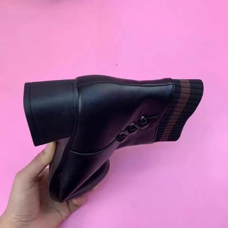 Winter New Real Soft Leather Slope Sole Velvet Shoes Rubber Non-slip Wear-resistant Soft-soled Women's Boots