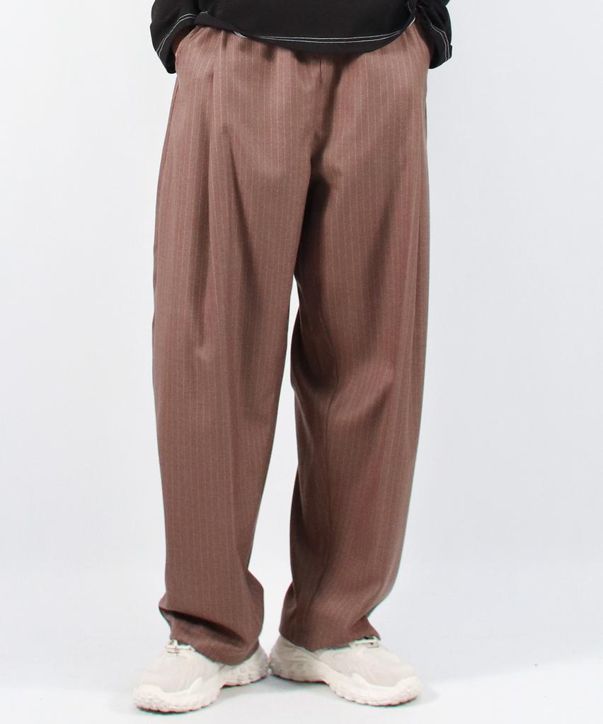 Deumakeu M Stripe Chicano Wide One-Tuck Pants -Brown