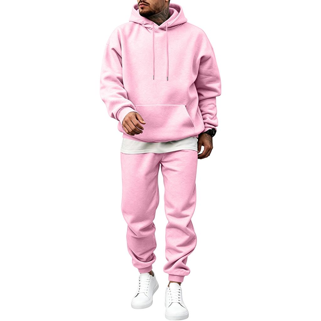 Men's Casual Lined Hooded Sweatshirt Set Loose Sweatsuit for Fall Winter