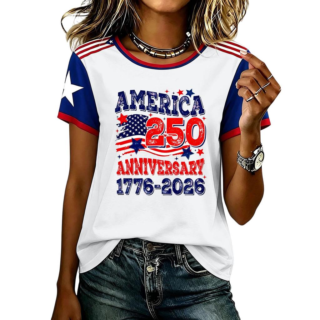 Casual Short Sleeve Graphic T Shirt for Men and Women American Anniversary Print Lightweight Comfortable Top