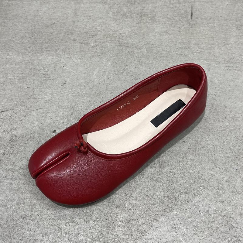 Fashion SUOJIALUN 2025 Autumn Women Flats Ballerina Shoes Fashion Split Toe Flat Ballet Female Casual Slip On Loafer Bot Knot Flats Muje