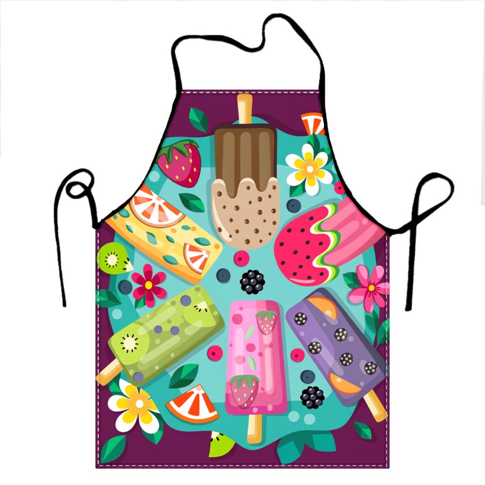 Colorful Ice Cream Popsicle Pattern Apron For Cooking Baking And Kitchen Use With Adjustable Straps And Vibrant Design