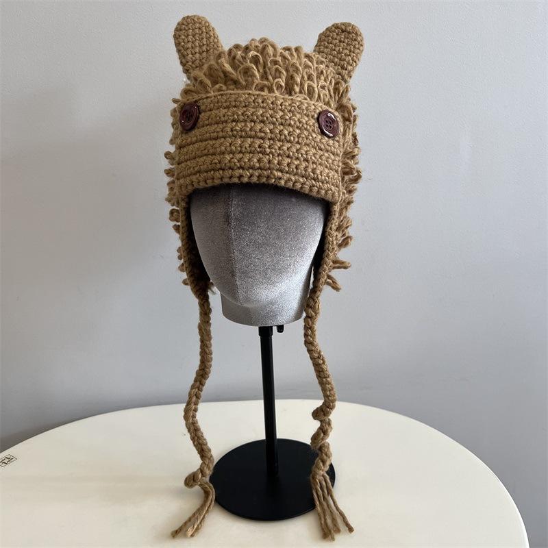 Cute Rabbit Ears Burr Feeling Hand Crocheted Male and Female Students Funny Cartoon Autumn and Winter Warm Pullover Hat