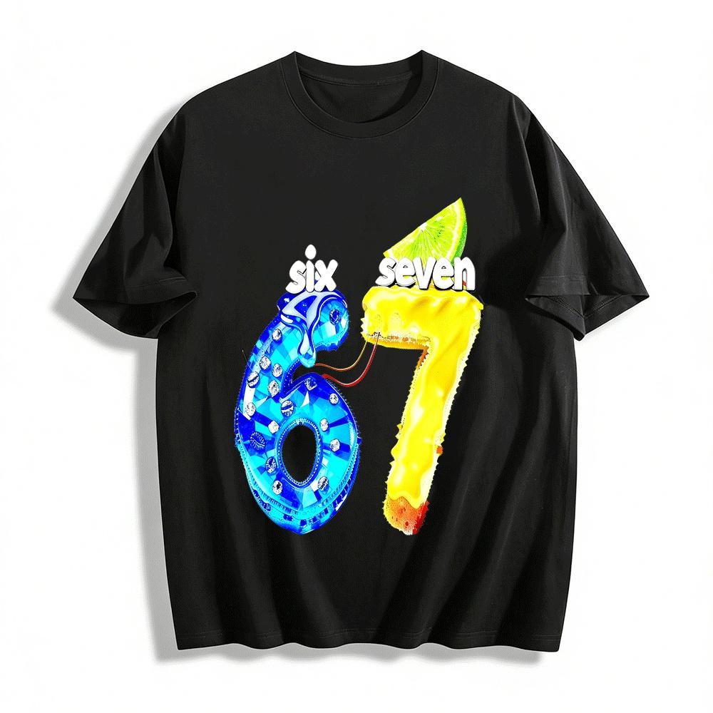 Fun Number 67 Creative Print Casual T-Shirt Pure cotton T-shirt XXS