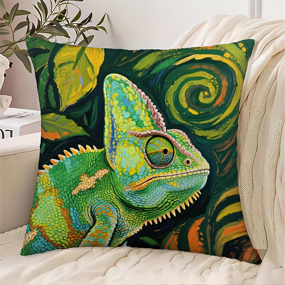 2D Flat- #Abstract Chameleon Oil Painting Style Throw Pillow Cover Home Decor Cushion Case For Sofa Bedroom Living Room