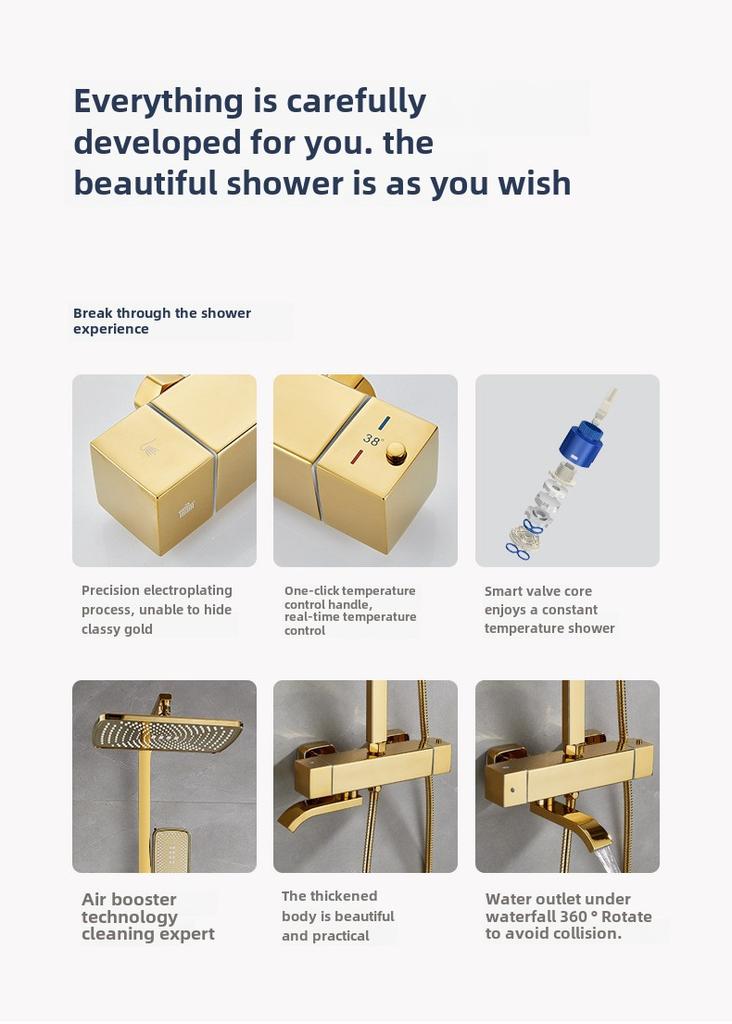Thermostatic Shower Set with One-Touch Temp Lock & Boost Shower Head