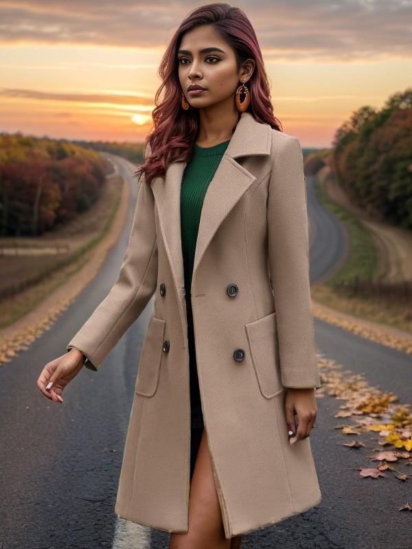 European Women's Slim Fit Wool Coat - Single-Breasted Belted Design, Perfect for Commuting.