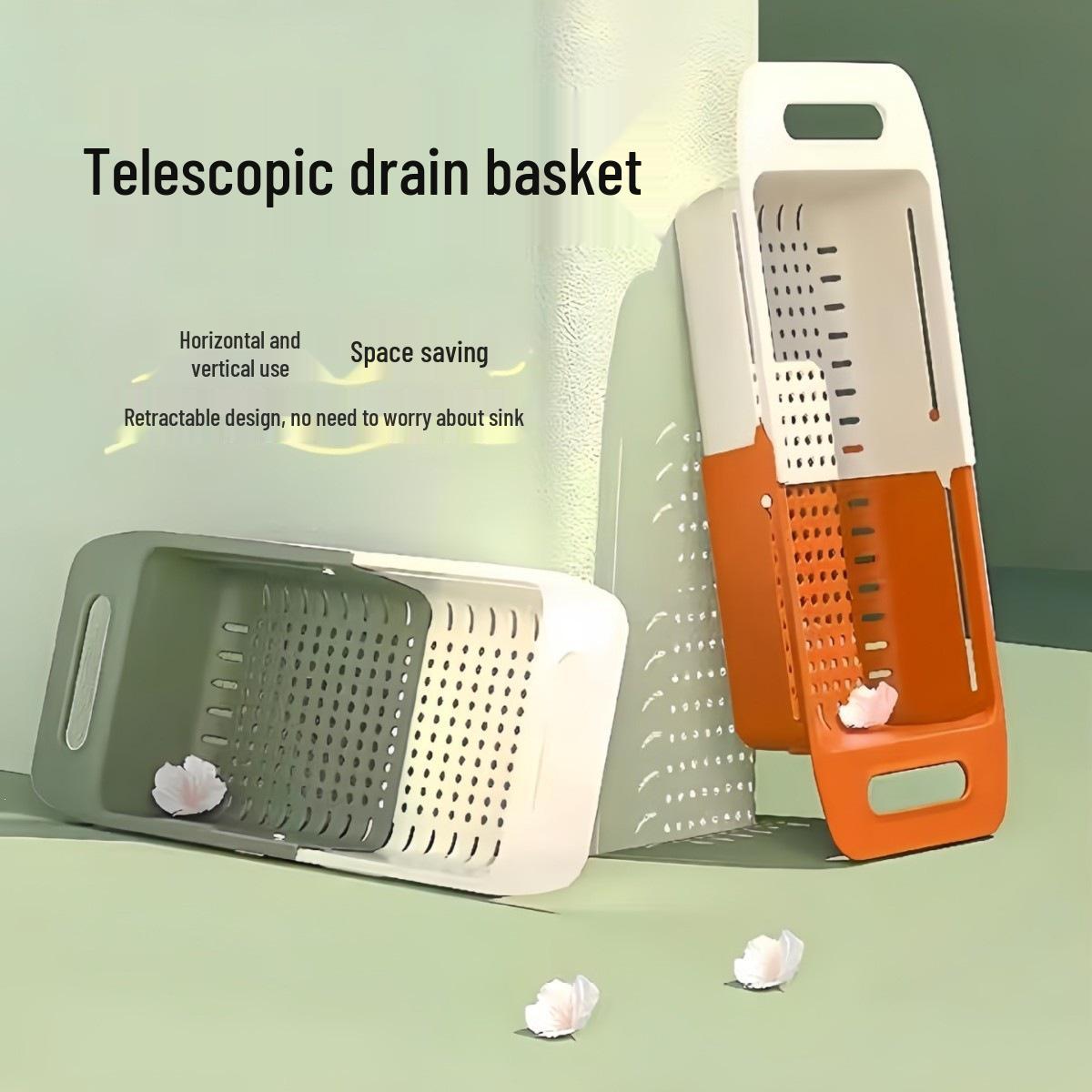 Retractable Vegetable Washing Drain Basket and Sink Rack Upgrade Green White [1 pc]