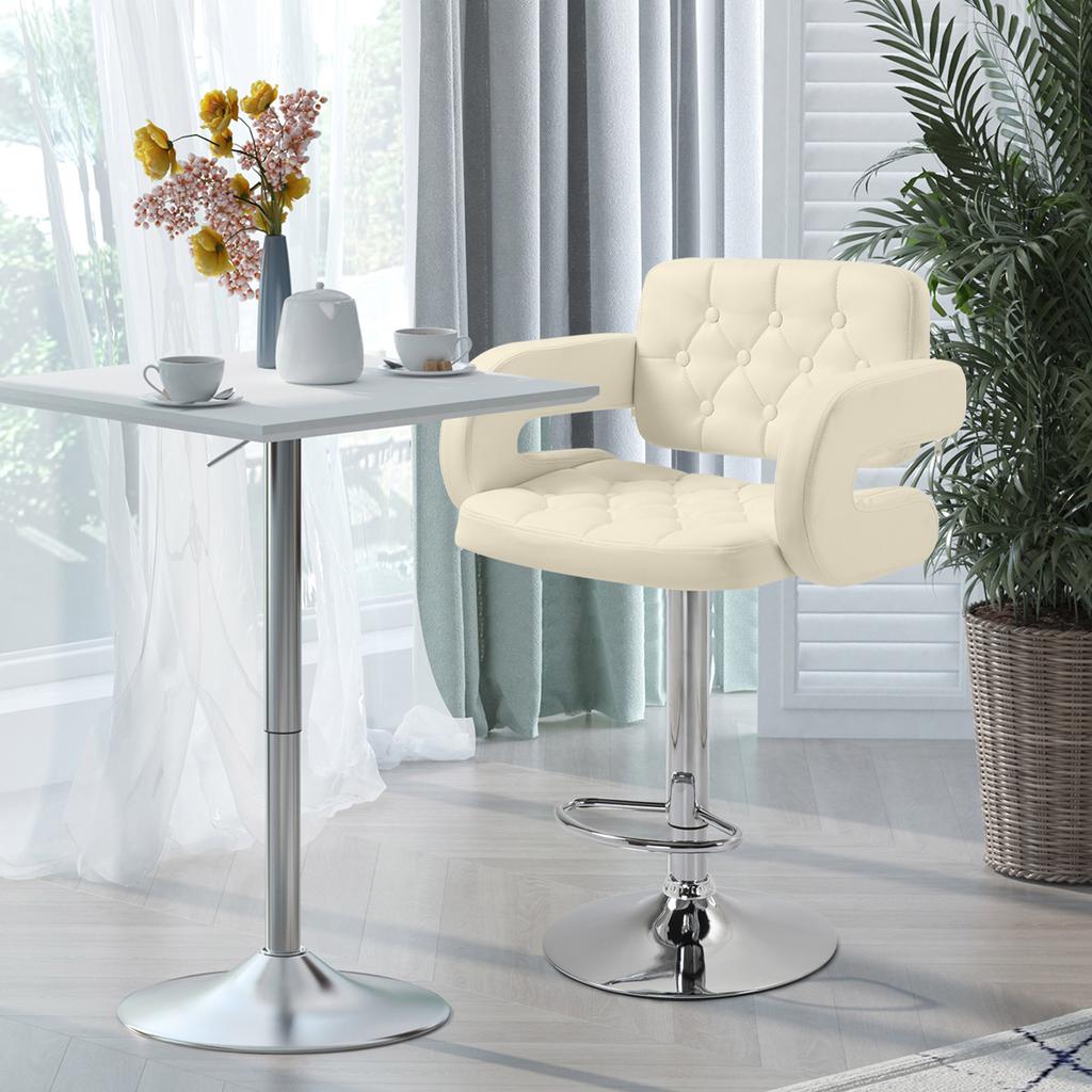 Sgabello da Bar Girevole in Metallo con Schienale in PU Braccioli Base Cromata Sgabello da Pub Sgabello da Cucina Regolabile in Altezza con Sollevamento a Gas Stile Moderno (beige)
