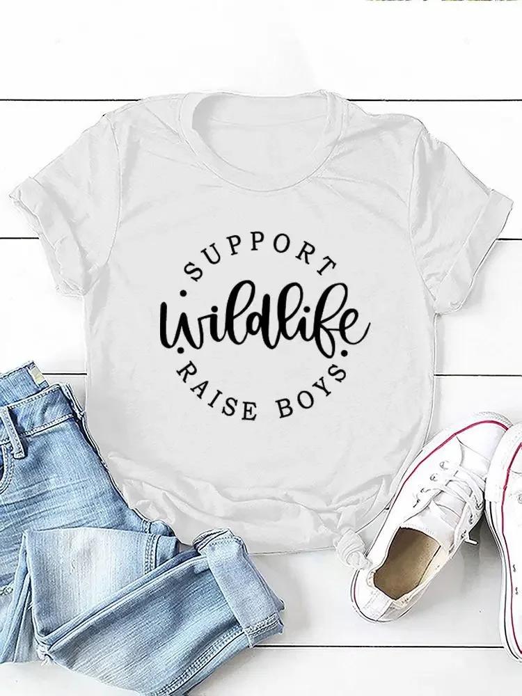 Support Wildife Raise Boys Print Women T Shirt Short Sleeve O Neck Loose Women Tshirt Ladies Tee Shirt Tops Camisetas Mujer