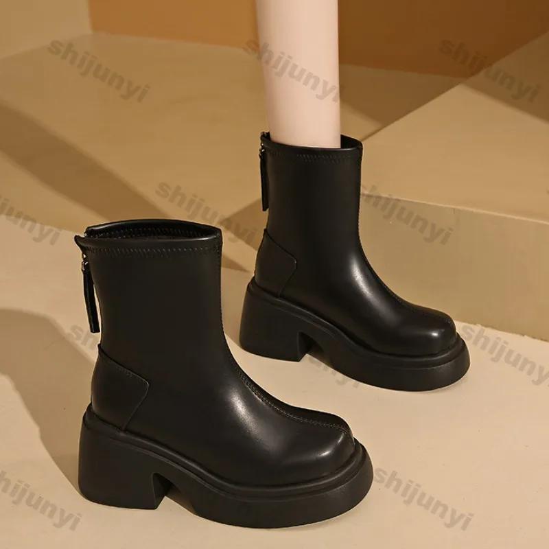 Fashion Women's Thick Soled Short Boots 2025 Autumn/winter New Korean Trendy Short Boots Height Increasing Comfort Platform Ankle Boots