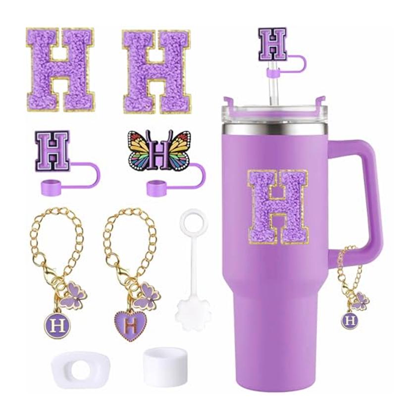 Cup Accessories Set Butterfly Straw Cover Cap for Stanley 30Oz/40Oz Sticker Decorations Initial Letter Charm Personalized