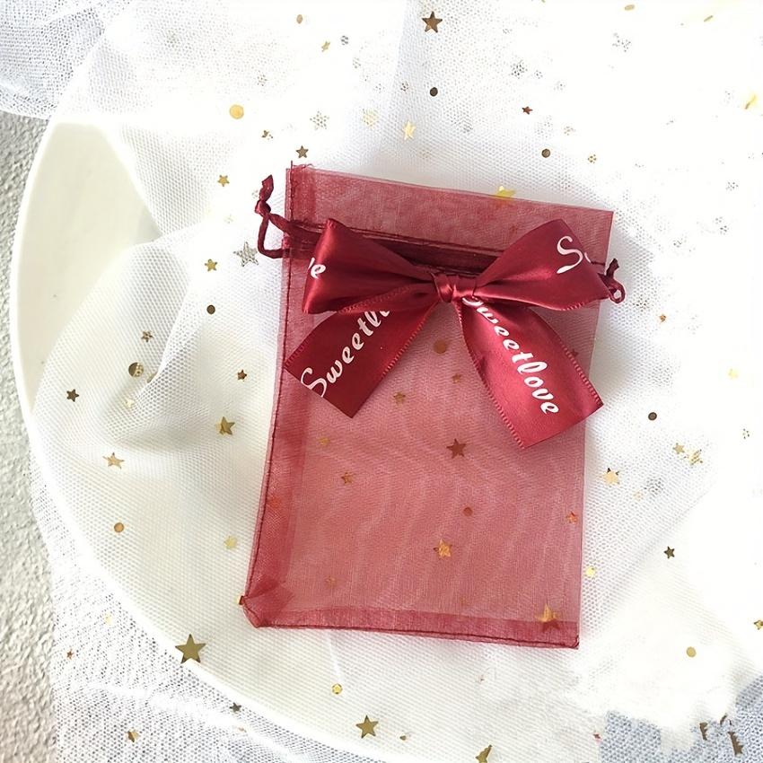 50Pcs Bow Candy Yarn Bag Solid Color Pearl Yarn Bag Jewelry Gift Bag Wedding Packaging Yarn Bag For Shops