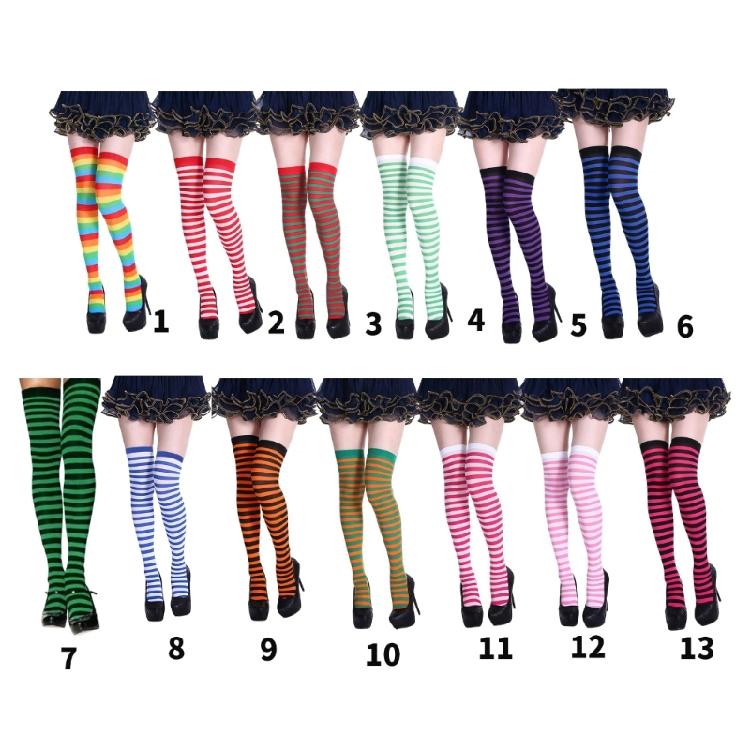 Damen Ringel Oberschenkelhohe Socken Über Knie Strumpfhosen Mehrfarbige Ringel Lange Strümpfe Weihnachten Halloween Cosplay Strumpfwaren