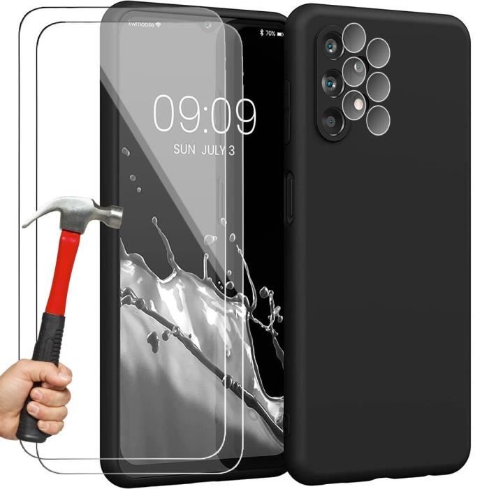 Coque de protection - Samsung - Galaxy A13 - Silicone Noir - 2 Verres Trempés - Protection Caméra