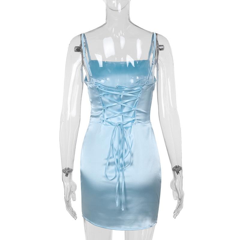 Fall Bag Hip Short Dress Women's Socialite Style Sexy Slim Pleated Satin Slip Dress