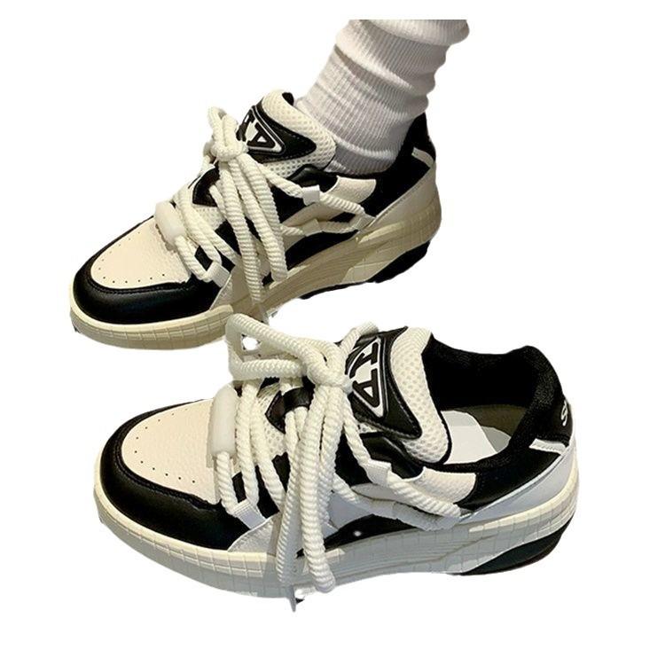 Autumn Platform White Shoes Black and White Panda Skateboard Couple Country Bread Shoes Casual Sports Shoes