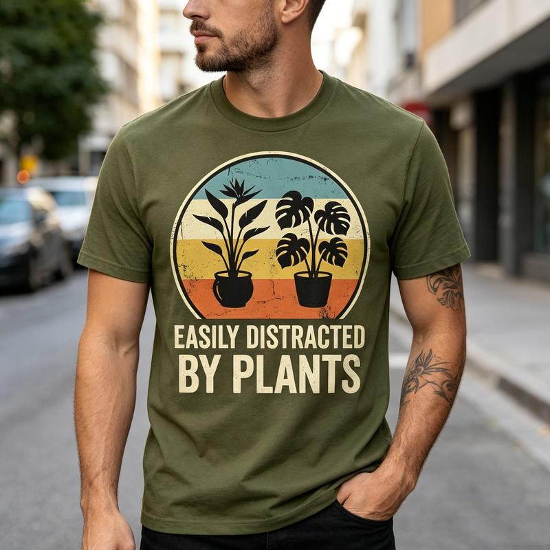 Easily Distracted By Plants Unisex T Shirt Plant Lover Gift Unisexs Unisexs Tee Cotton Crew Neck Short Sleeve