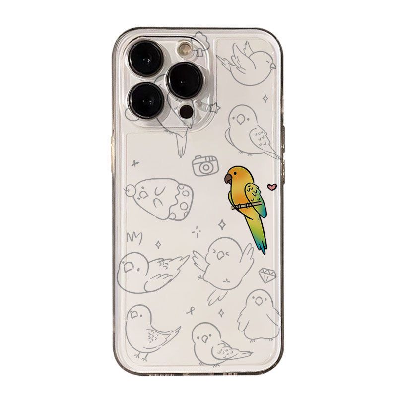 

Parrot Clear Couple Mobile Phone Case For iPhone 17 16 15 11 12 14 13 Pro Max Mini X XSM XR 7 8 Plus SE4 17E Cute Covers Fundas iPhone 15 Pro Max