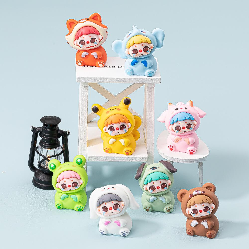 8pcs/Set Animals Crying Figure Toy Mini Animals Doll Figurine Desktop Decoration Model Ornaments Toys Boys Girls Christmas Gifts