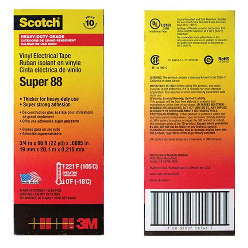 3M Scotch Super 88 Elektrikertejp PVC Vattentät Isolerande Tejp Högtemperatur