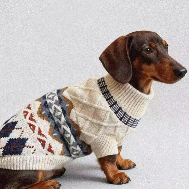 Fair Isle Sweater for Small Mid Wiener Dogs Spring Autumn Winter Soft Clothes for Sausage Dogs Thick Warm Costume for Dachshund