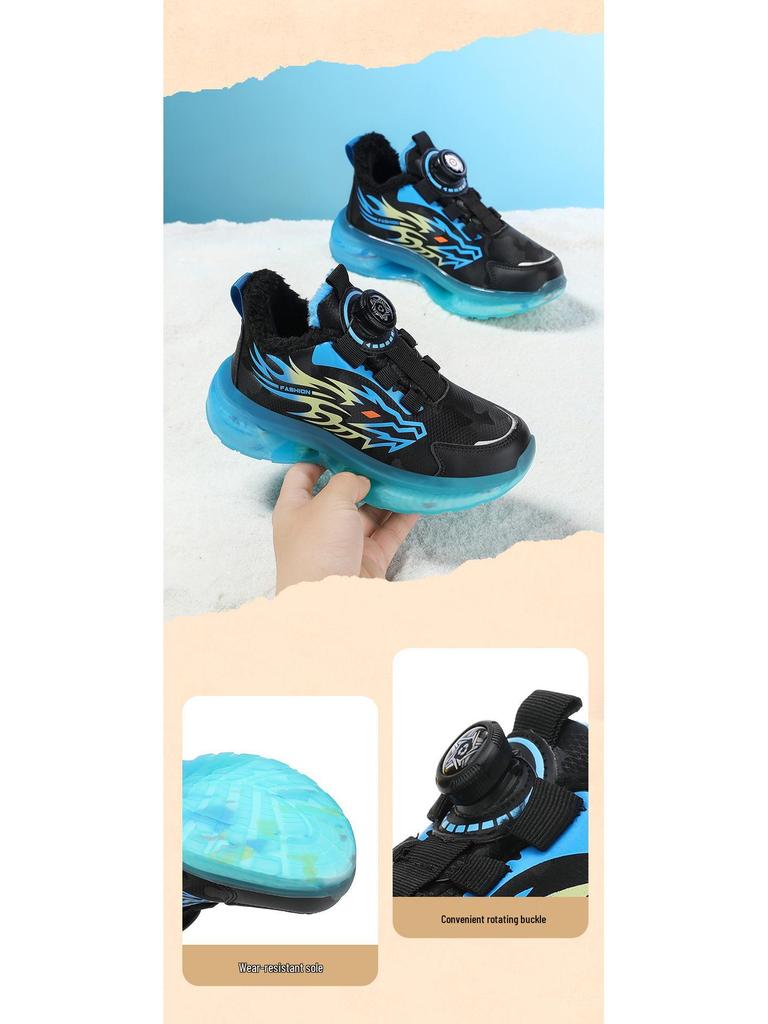 2025 Winter Boys' Waterproof Leather Sports Shoes with Rotating Buckle - Warm, Anti-Slip, Trendy for Middle and Big Kids