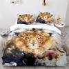 Lion Duvet Cover Set Cartoon Pattern Wild Animal Lion Cute Style Full Size Bedding Set Polyester Comforter Cover With Pillowcase