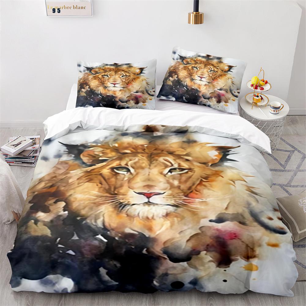 Lion Duvet Cover Set Cartoon Pattern Wild Animal Lion Cute Style Full Size Bedding Set Polyester Comforter Cover With Pillowcase
