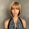 Short Straight White Bob Wigs Women Golden Brown Synthetic Natural Hair with Bangs Heat Resistant Fibre Cosplay Daily Use