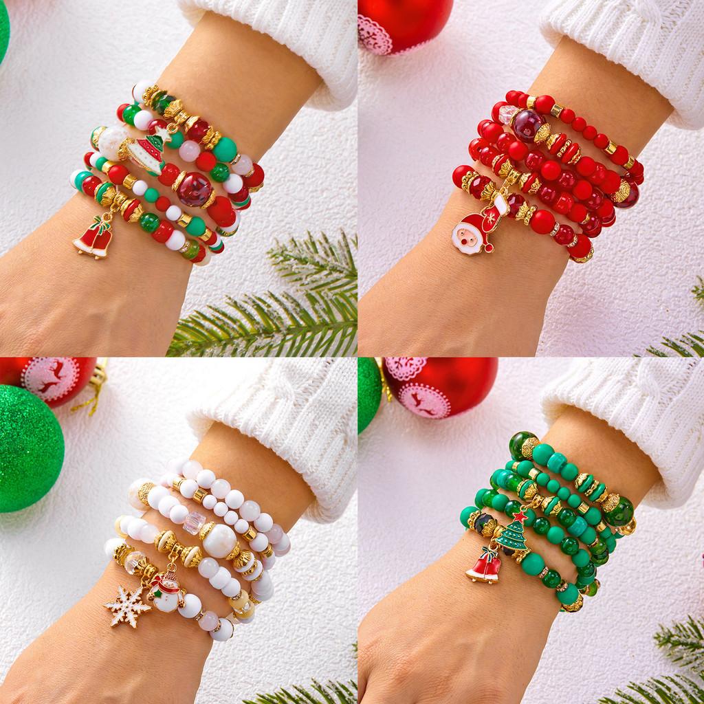 Christmas Holiday Crystal Bracelet Set With Silver Alloy Charms For Men And Women